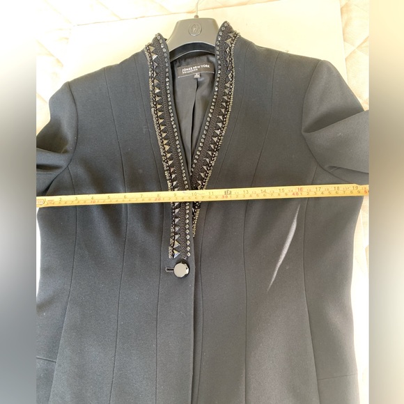 Jones New York long black tuxedo style blazer jacket shiny beaded V neck collar - Picture 12 of 15